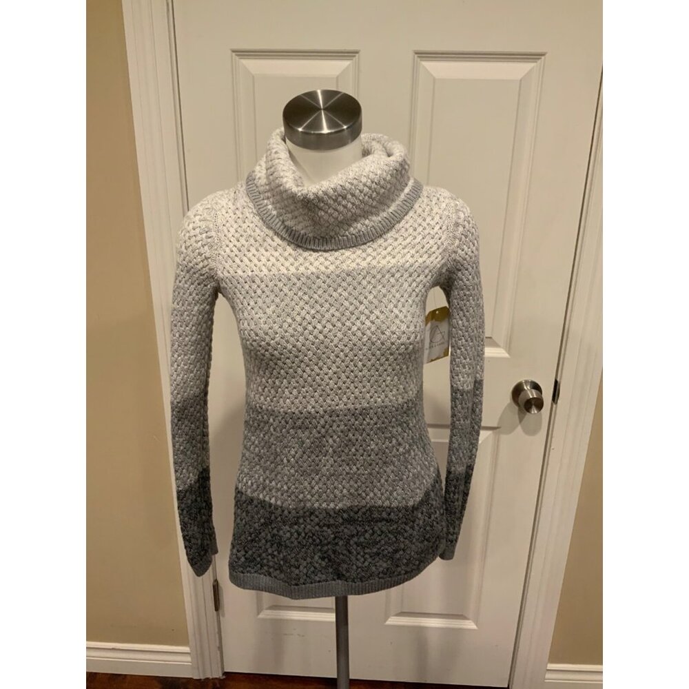 Tahari Gray Striped Weave Knit W/ Cowl Neck Sweater, Size XS